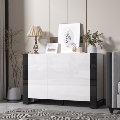 High-Gloss Sideboard, Modern Buffet Cabinet With Adjustable Shelves, Coffee Bar Cabinet For Kitchen & Living Room by Ebern Designs