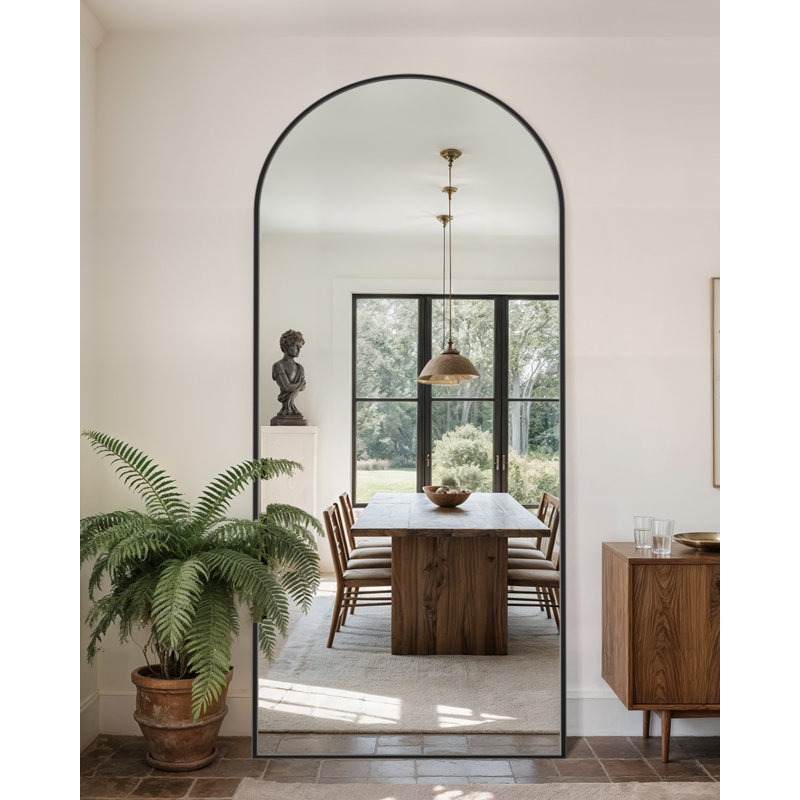 Miroir de plancher noir arqué avec support, miroir autoportant de 38 po x 77 po pour chambre à coucher, Noir, 71 po x 26 po
