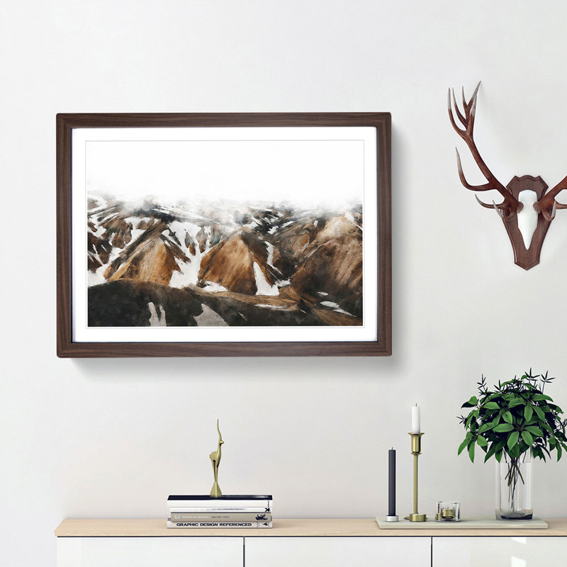 Mountains Under Mist in Iceland - Picture Frame Graphic Art Print, Walnut Framed, 62cm H x 87cm W x 2cm D