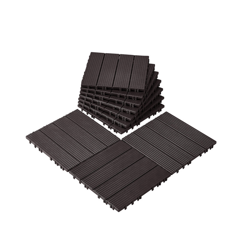 Ensemble de 10 tuiles de terrasse à emboîtement imperméable 12 "x 12" pour porche VEVOR, Marron foncé