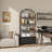 71" Arched Bookshelf with Doors,Industrial Bookcase with Sturdy Metal Frame, Vintage Display Shelving Unit, Black Geometric Book Shelf for Lving Room, Bedroom, Home Office-1997499383
