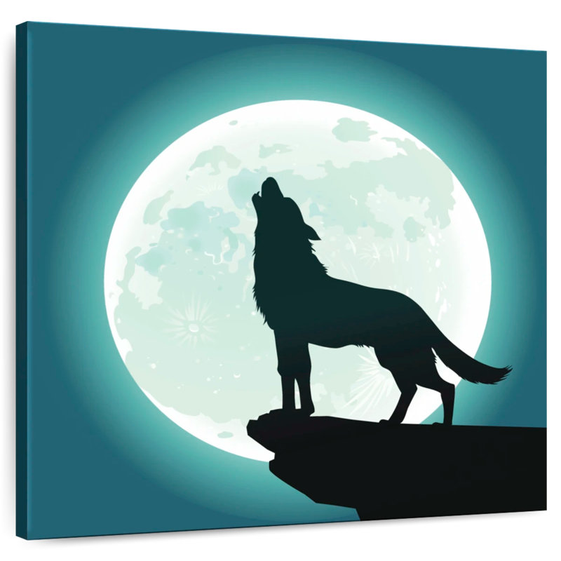 Crowle Wolf sur une pleine lune, H 16 po x l 16 po
