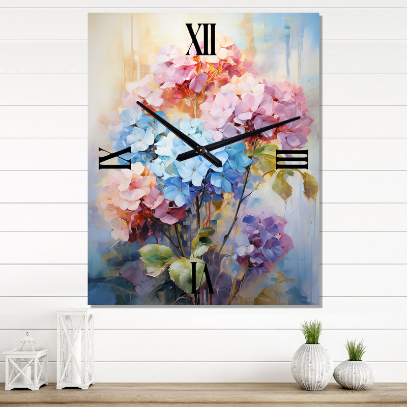 Horloge murale délicate hydrangée délicate pastel II - Hortensia, Très grand