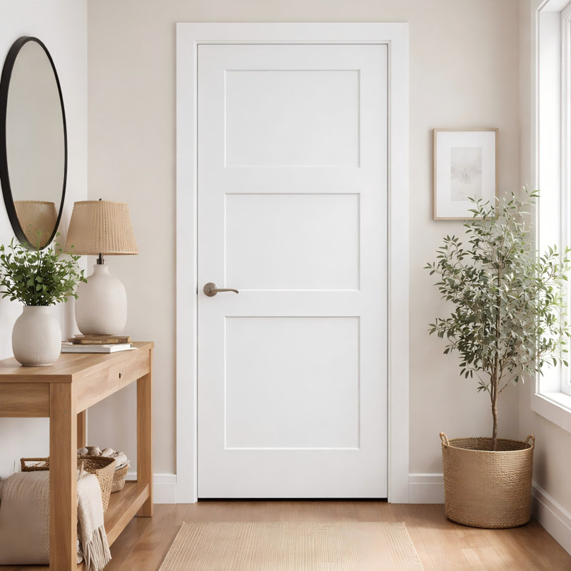Porte intérieure à 3 panneaux Shaker de Solid Solid, finition apprêtée, 32 po x 80 po, Gauche