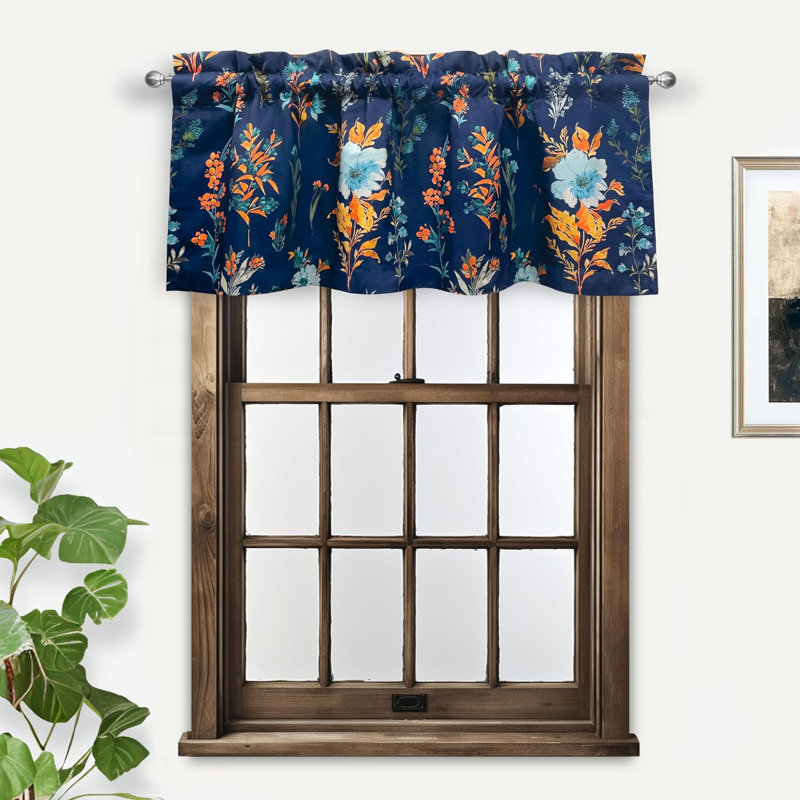 Jaeven Floral Tailored Window Valance, Navy, 52" W x 18" L
