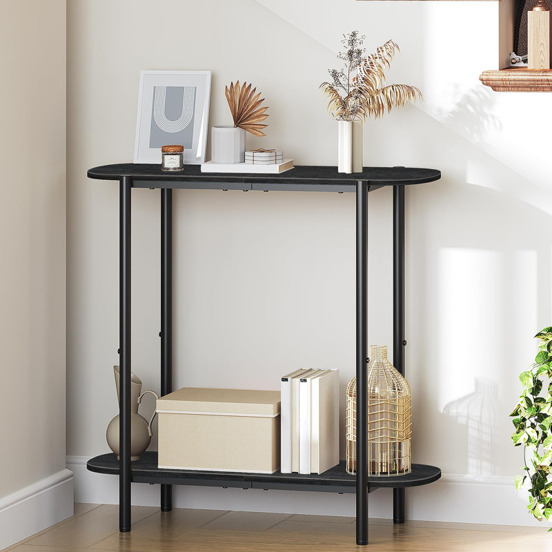 2-Tier Small Entryway Table, 29.5" Thin Sofa Table With Storage, Behind Couch Table, Display Table,Rustic Brown And Black