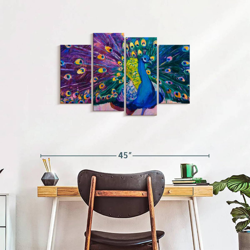 " Dazzling Peacock " 4 - Pieces, 22" H x 36" W x 1" D