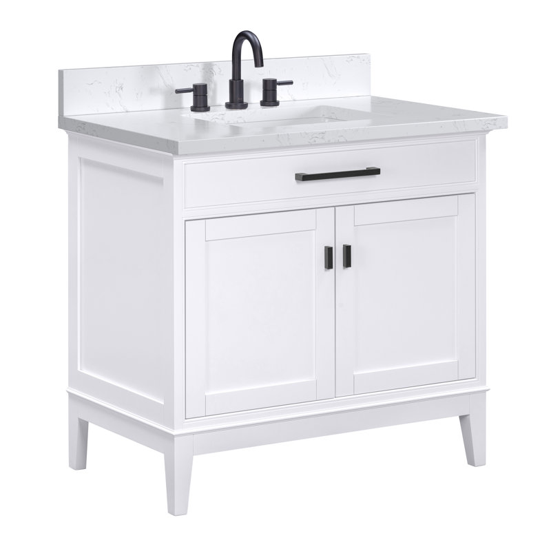 Madison 36" Single Bathroom Vanity with Carrara Marble Top, White, Cala White