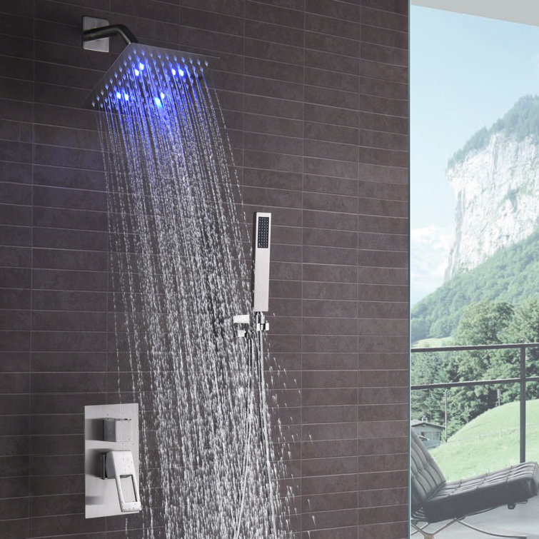 LED Soft Rain Shower Faucet System with Diverter,Single Handle Shower Faucet System with Handshower