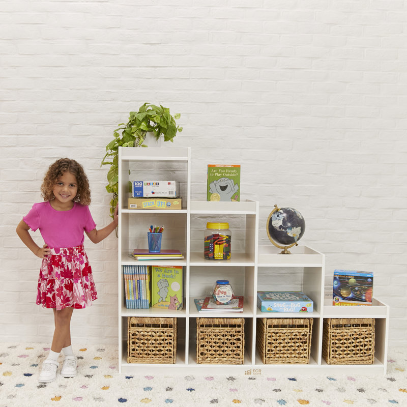 Natural Birch 10-Cubby Stair Step Storage Cabinet
