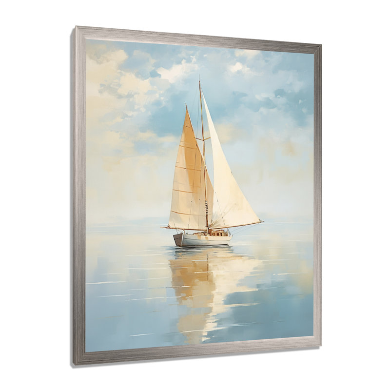 Voilier «Whispering Breezes I» - Bateau encadré, art encadré, Cadre simple argenté, H 32 po x l 24 po x P 1 po