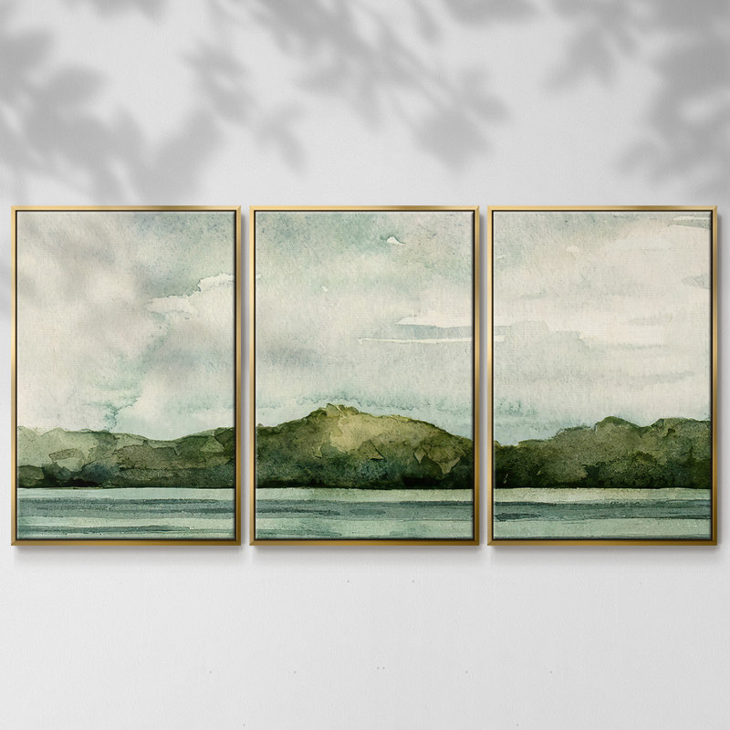 Riverside II, reproduction sur toile 3 pièces, Or, H 24 po x l 48 po x P 2 po
