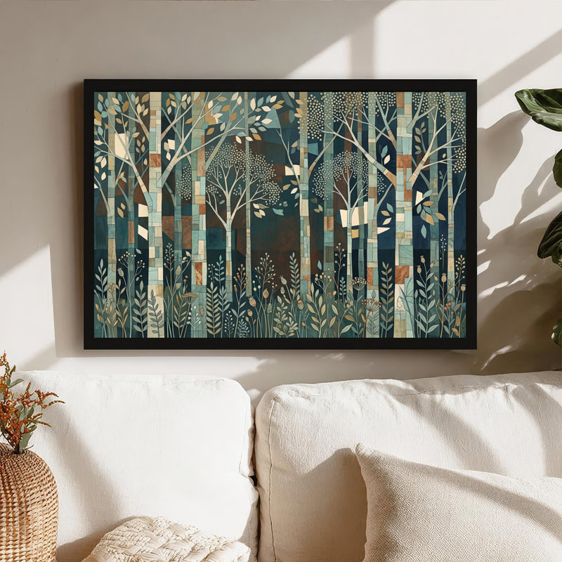Art mural sur toile bleu et brun, H 24 po x l 36 po
