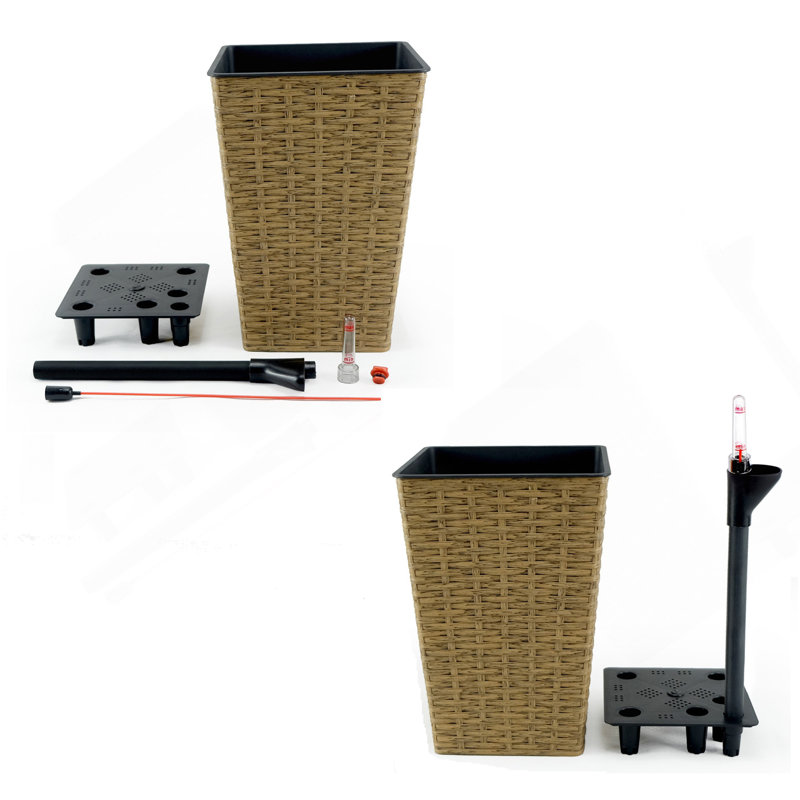 Ensemble de 2 jardinières carrées à arrosage automatique pour l'intérieur et l'extérieur - Osier tissé à la main - Brun, Brun