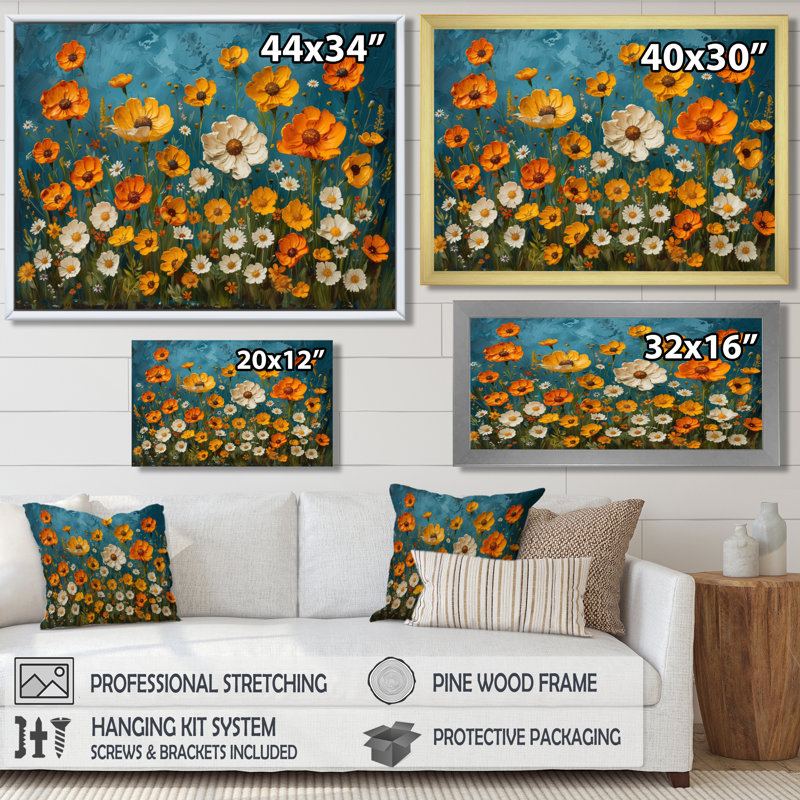 Yellow White Summer Meadow Marigolds II - Marigold Wall Decor, 12" H x 20" W, Wrapped Canvas