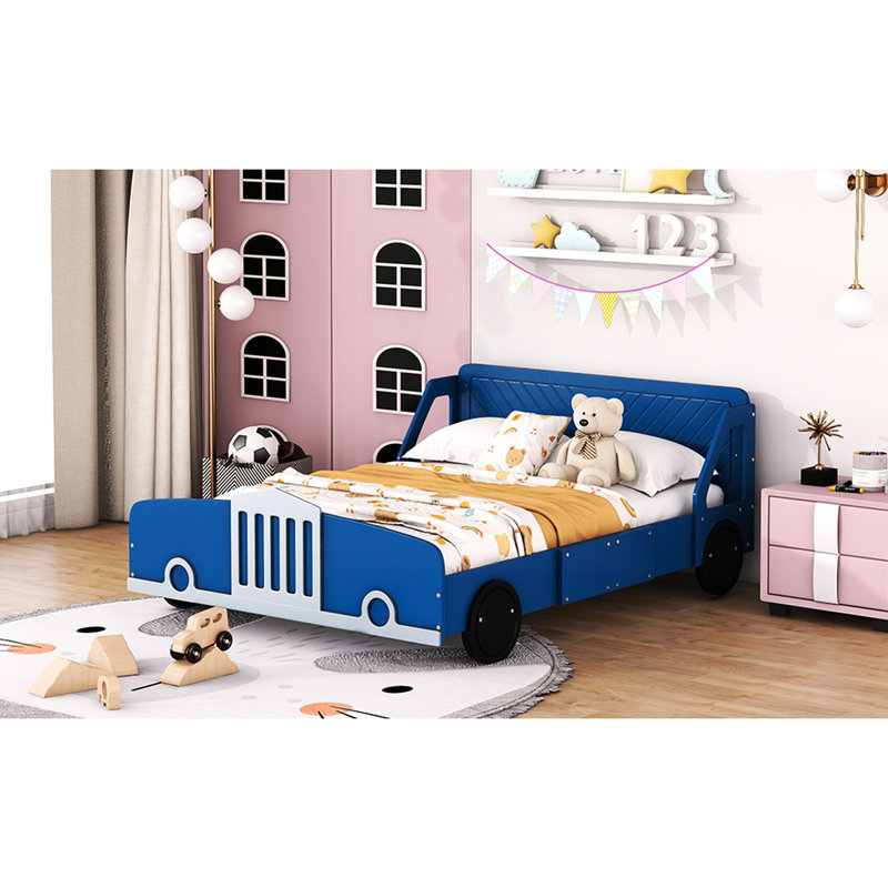 Lit voiture double pleine grandeur avec roues stables - Contreplaqué fabriqué pour un repos confortable Plateforme en forme de voiture gracieuse Matériau solide Bonne nuit