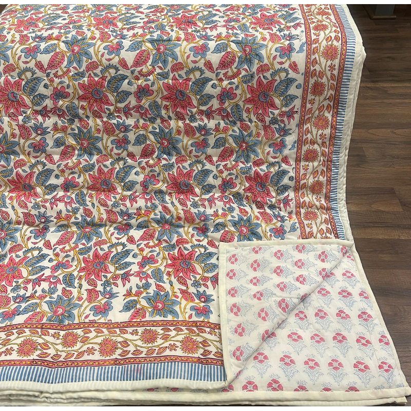 Comforter, Cream Rose Pink Dusty Blue, King