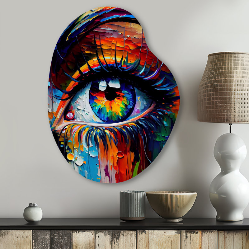 Œil coloré, art mural asymétrique en forme de poire en métal II, H 30 po x l 22 po x P 1 po