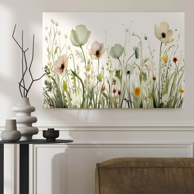 Aquarelle de fleurs sauvages en pleine floraison - Impression d'art floral botanique sur toile tendue sur châssis, 91,4 cm (H) x 61 cm (L), prête à être accrochée dans le salon, la chambre ou le couloir.