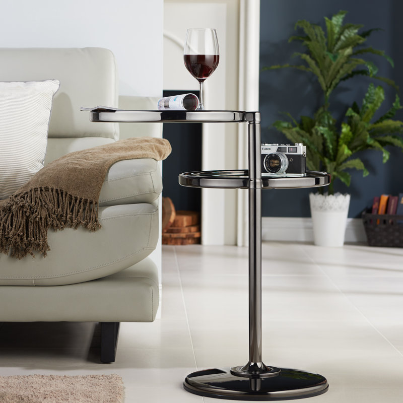 Glass Top Pedestal End Table, Black