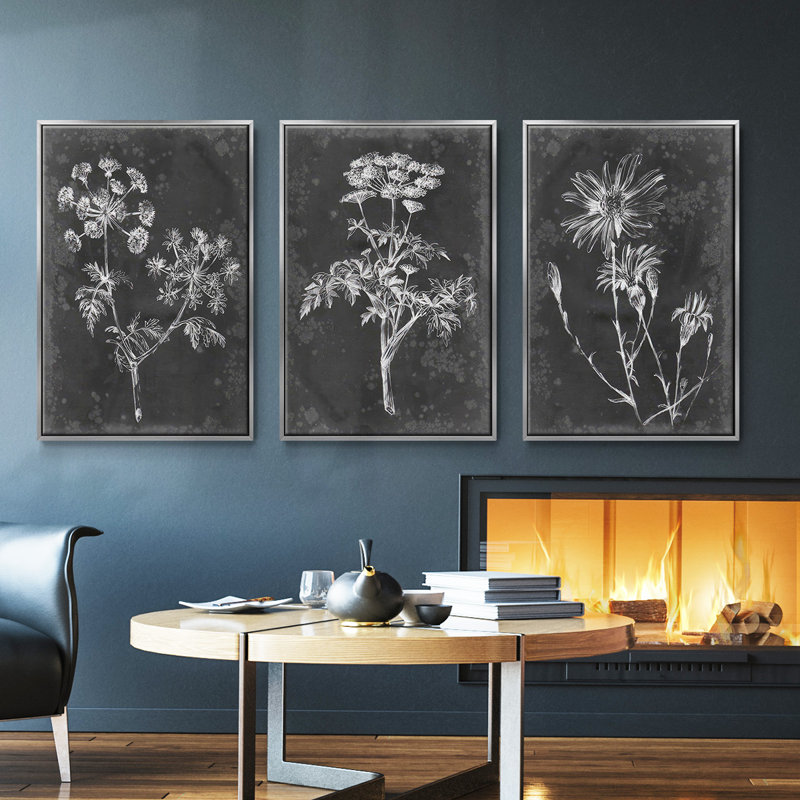 Ardoise florale I 3 pièces, Argent, H 27 po x l 54 po