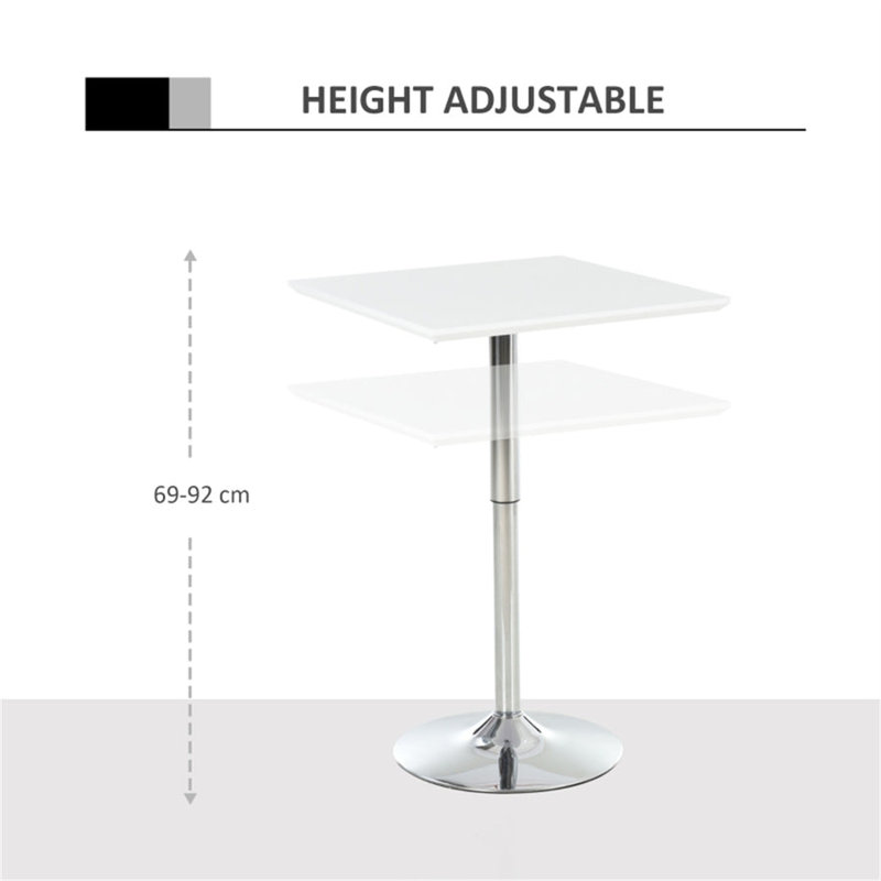 Adjustable Height Bar Table With Sturdy Steel Base, White