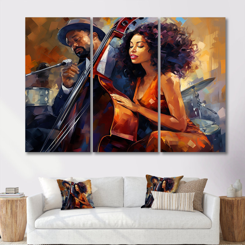 «All That Jazz», chanteuse avec contrebasse - ensemble de salon d'artiste, Toile tendue, H 28 po x l 36 po x P 1 po