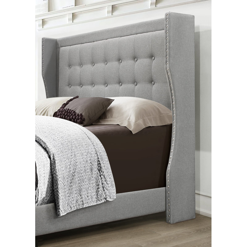 Lit tapissier capitonné standard Avalyn, Double, Lin fumée
