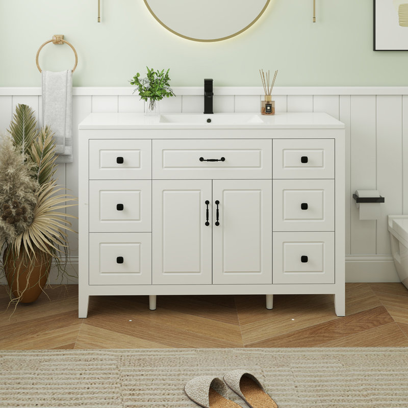  Transformez votre espace: meuble-lavabo blanc de 48 po avec lavabo en résine - moderne, durable et prêt à installer, Blanc