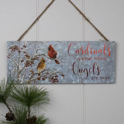 Cardinals Appear Wooden Sign with Rope Hanger