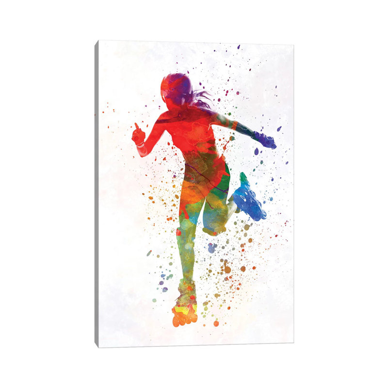 Woman in Roller Skates 12 in Watercolour 1 Piece Wrapped Canvas Painting, 45.72cm H x 30.48cm W x 1.91cm D