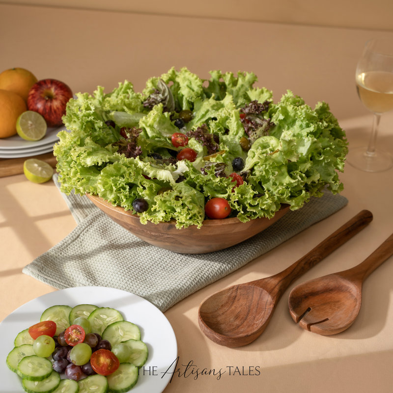 Ensemble d'ustensiles de service à salade en bois LuxeDesigns - Bois de manguier naturel