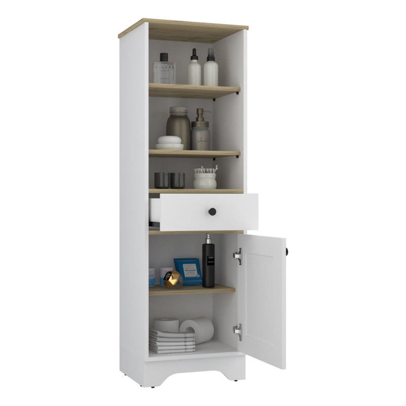Armoire à linge St. Clair, deux tablettes intérieures, deux tablettes ouvertes, une porte, Blanc/naturel