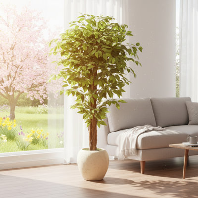 6.2ft Artificial Ficus Tree with 3 Natural Curved Trunks, Tall Lush Faux Tree for Indoor Home Decor