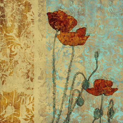 Poppies And Damask I by Louise Montillio - Wrapped Canvas Painting