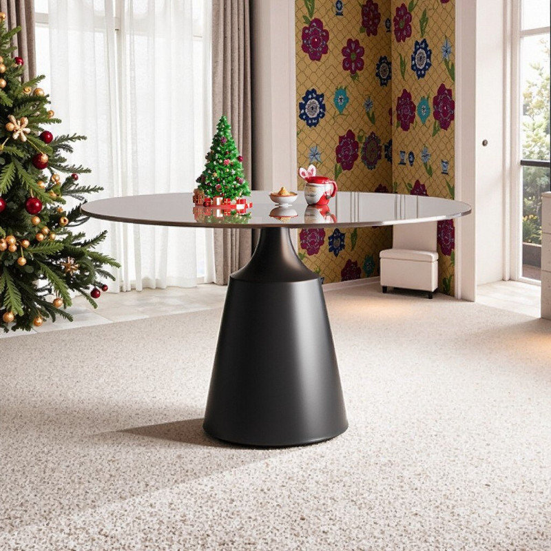 Table de salle à manger ronde en verre trempé de 35 pouces, base piédestal pour petits espaces