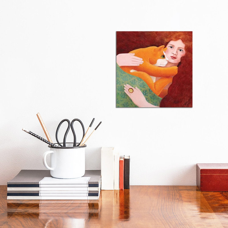 Girl With Ginger Cat by Vicky Mount - Wrapped Canvas Gallery-Wrapped Canvas Giclée, 30.48 cm H x 30.48 cm W