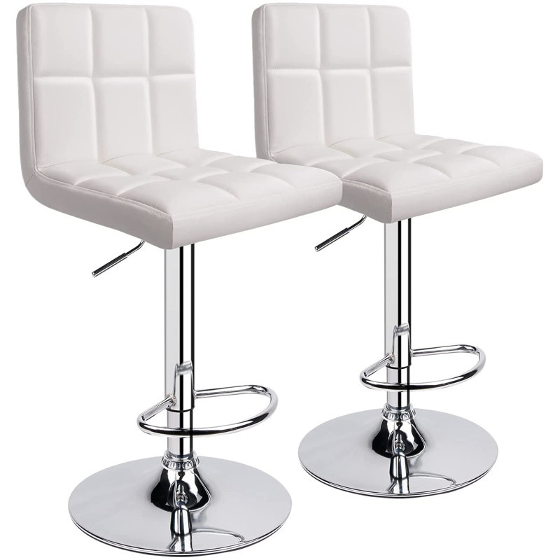 Tabouret de bar pivotant à hauteur réglable 32,5 po Ludmil, Blanc, 2