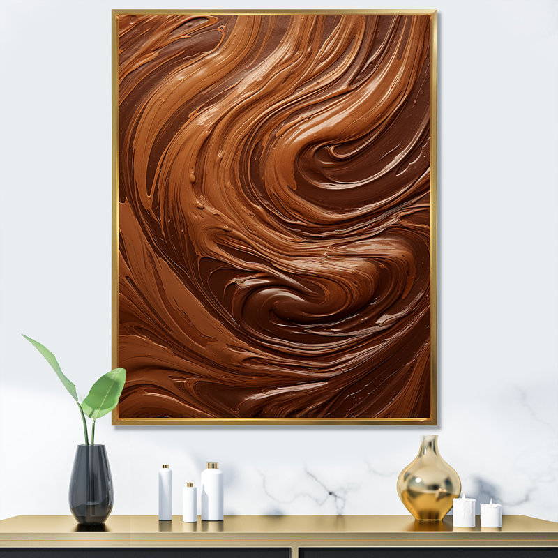 «Abstract Mocha Memories Spiral I», impressions sur toile, Cadre flottant doré, H 32 po x l 24 po x P 1 po