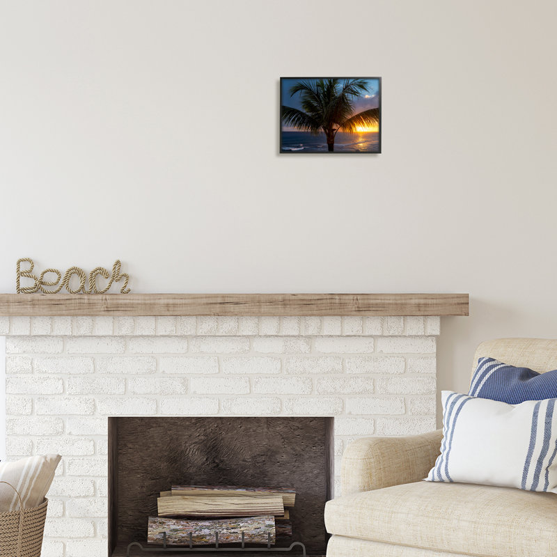 Black Framed Tropical Palm Sunset Canvas Print, 14 x 11