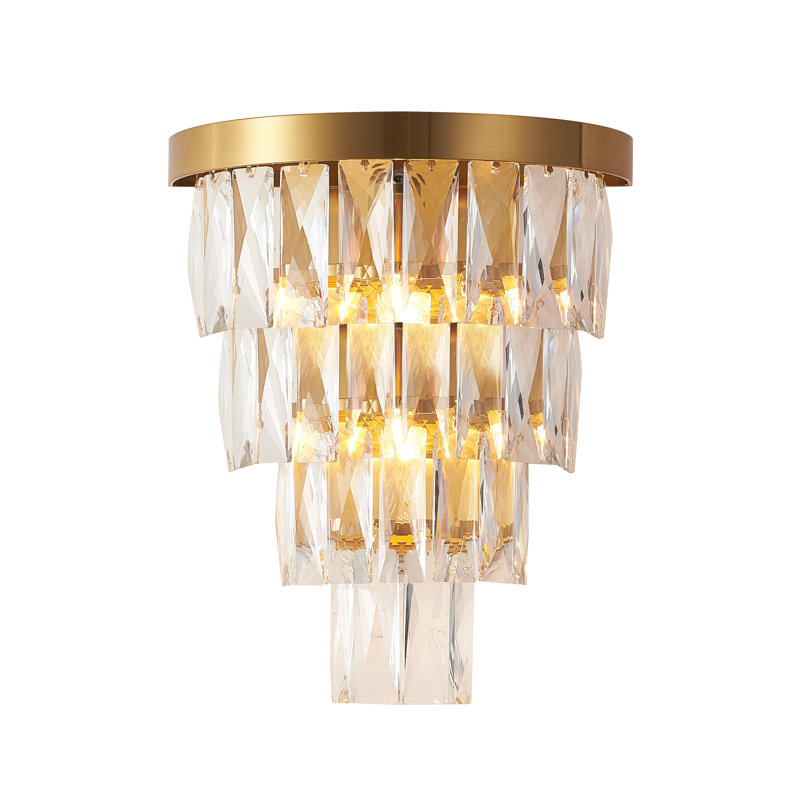 Applique murale en laiton 3 lumières avec cristaux suspendus transparents, Laiton