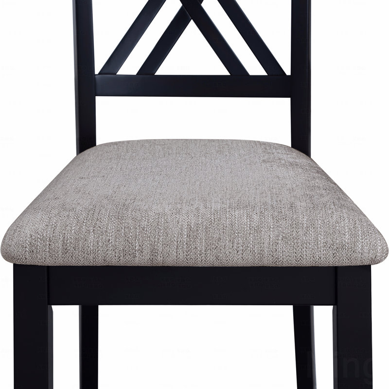 7-Pc Dining Table Set Light Black Gray Rectangular Table Grey Upholstered Dining Chairs