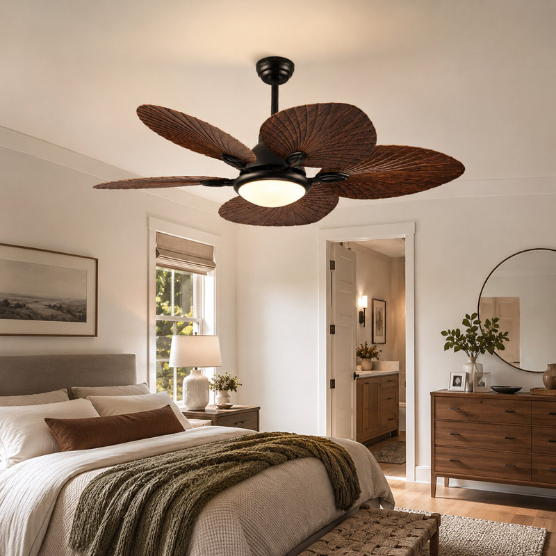 Ventilateur de plafond 52 pales 52 pouces avec lumière DEL à intensité variable, 3 tiges, deux tiges et télécommande