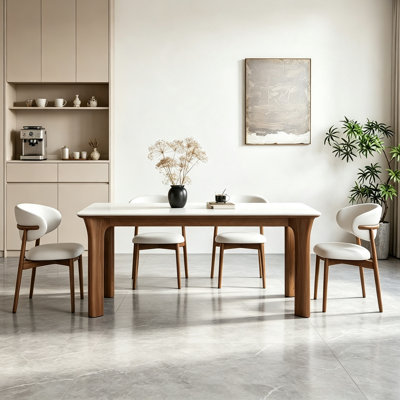 Elegant Slab Rock Rectangle Ash Dining Table Sets