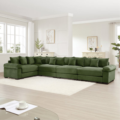 Canapé modulaire surdimensionné surdimensionné en nuage, canapé-lit modulaire convertible avec accoudoirs très larges à assise profonde, 18 coussins décoratifs en velours côtelé de qualité supérieure, conception ergonomique, assemblage facile, pour étude, vert
