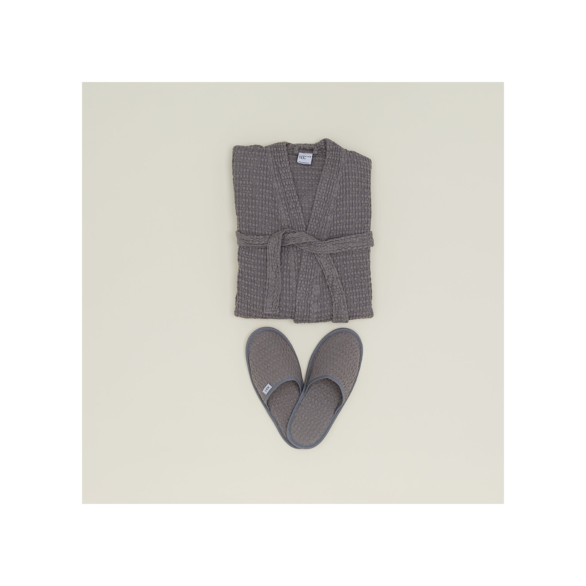 Simple Cotton Waffle Slippers, Large, Dark Gray