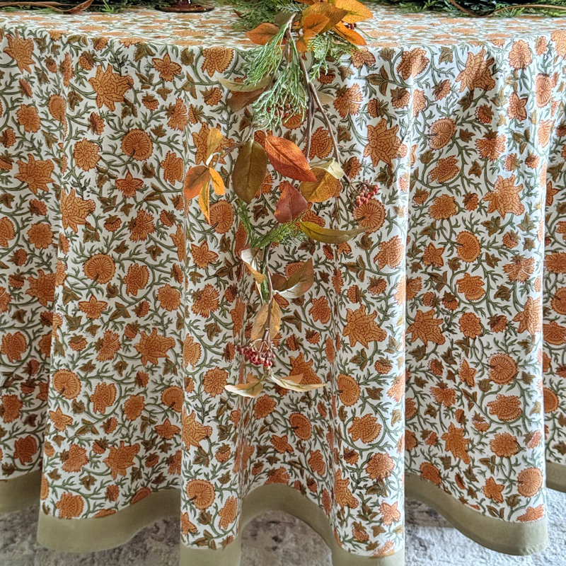 Handcrafted Floral Tablecloth, 90" Round