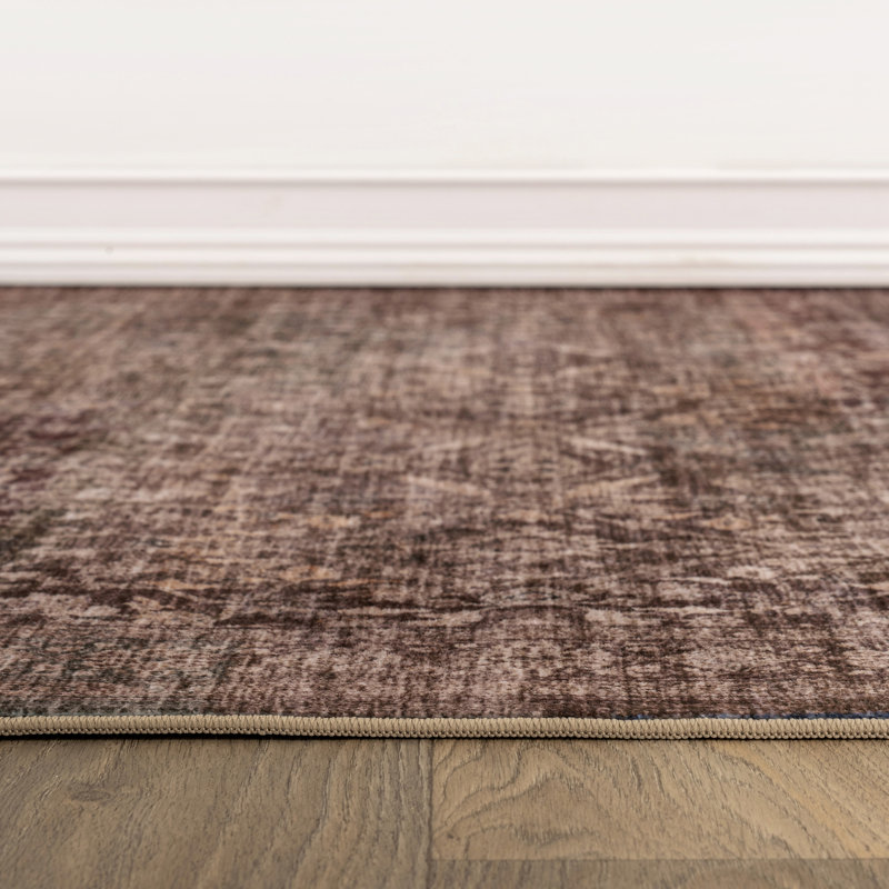 Tapis brun antidérapant délavé à la machine délavé à la machine, 5 pi x 7 pi