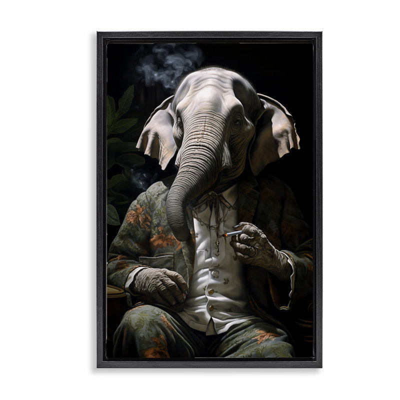 Toile flottante encadrée «Elephant Smoking» par r3darch0n, H 25 po x l 17 po, Cadre flottant noir de jais