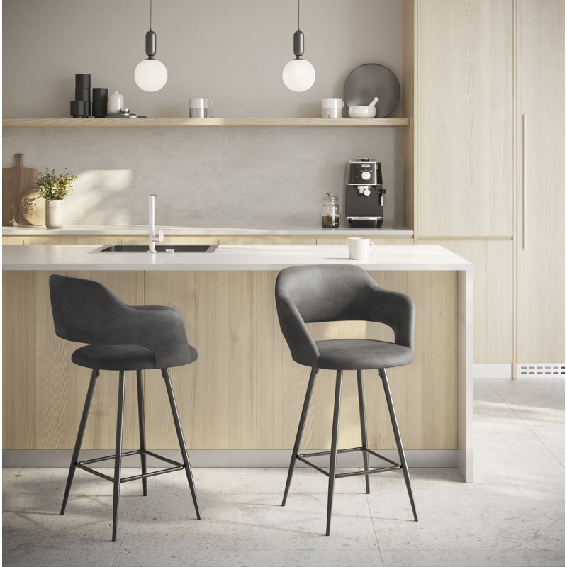 Lake Upholstered Counter Stool with Metal Frame, Gray, Counter Stool (25" Seat Height)